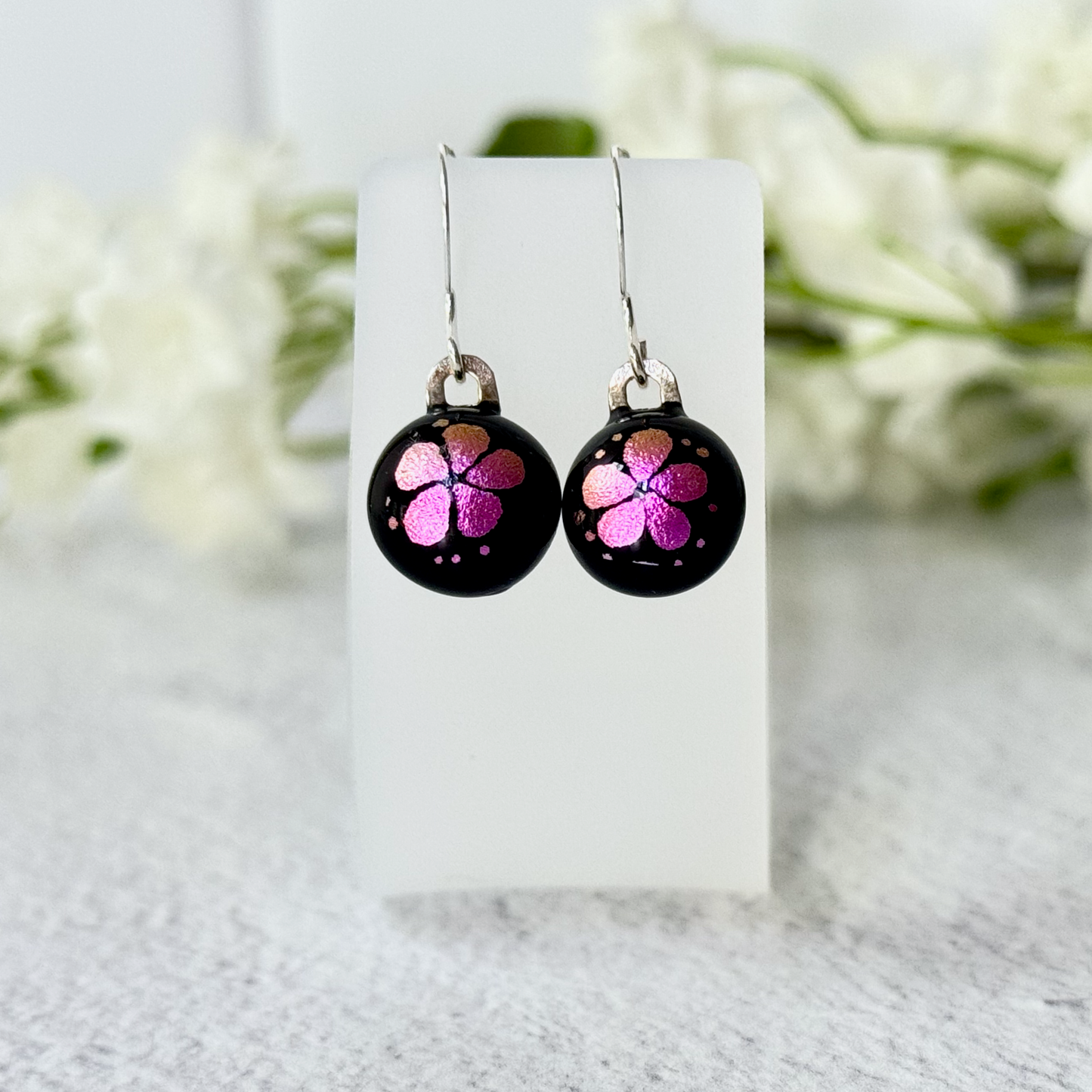 Flowers Fused Dichroic Glass Earrings - 3766