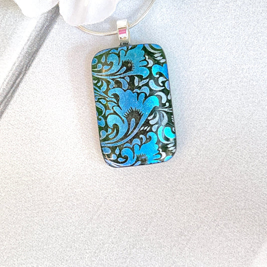 Flower Blooms Dichroic Fused Glass Necklace - 3891