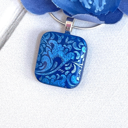 Flower Blooms Dichroic Fused Glass Necklace - 3892