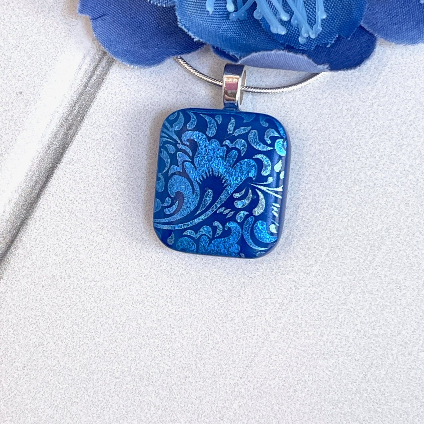 Flower Blooms Dichroic Fused Glass Necklace - 3892