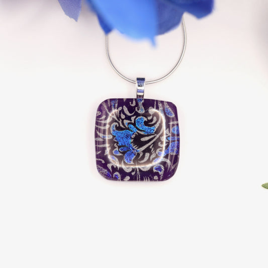 Flower Blooms Dichroic Fused Glass Necklace - 3895
