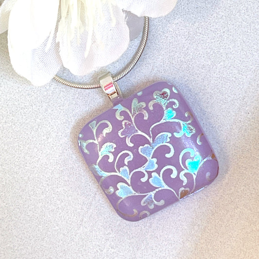 Heart Flowers Dichroic Fused Glass Necklace - 3897