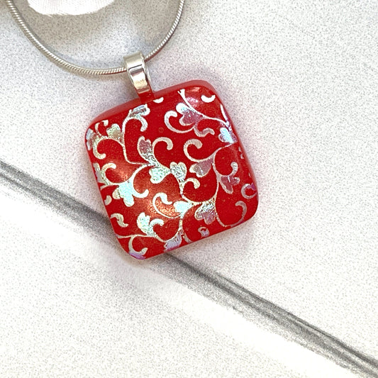 Heart Flowers Dichroic Fused Glass Necklace - 3900