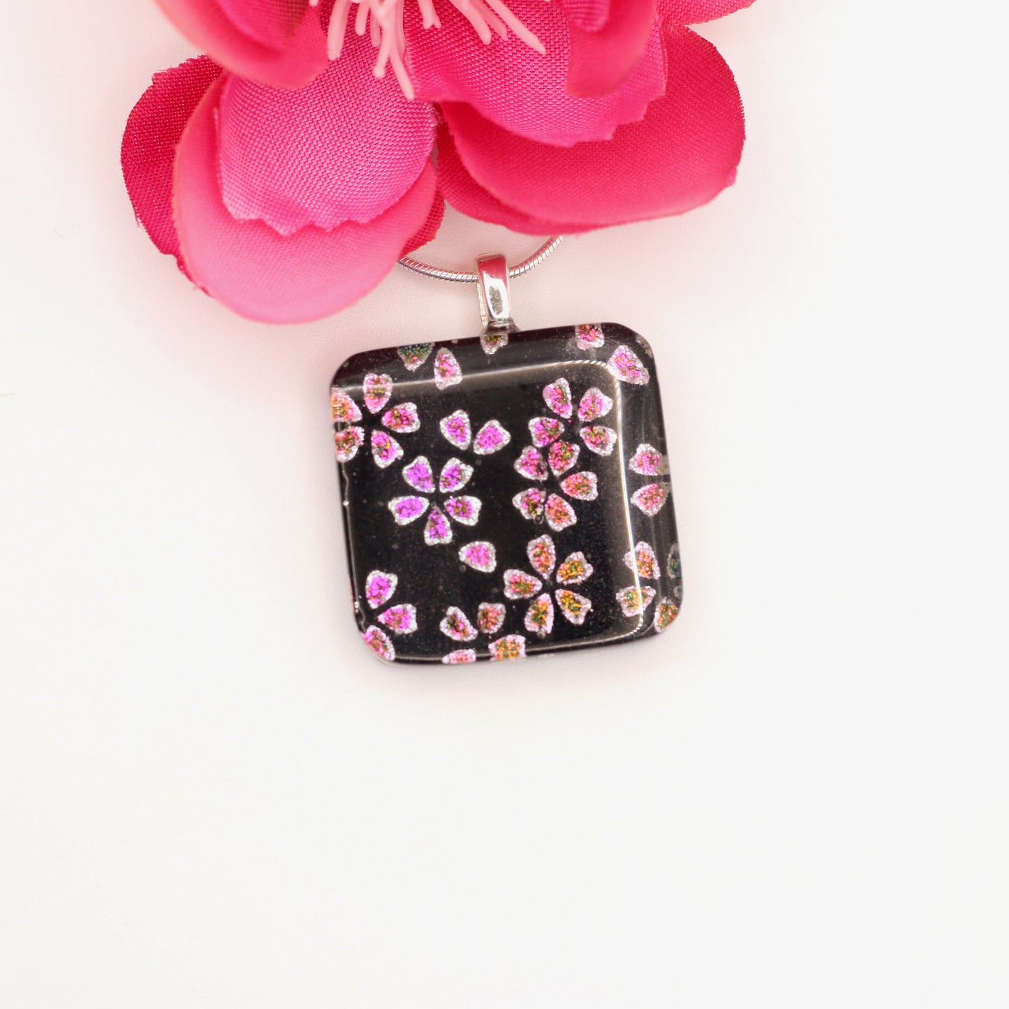 Cherry Blossom Dichroic Fused Glass Neclace - 3902
