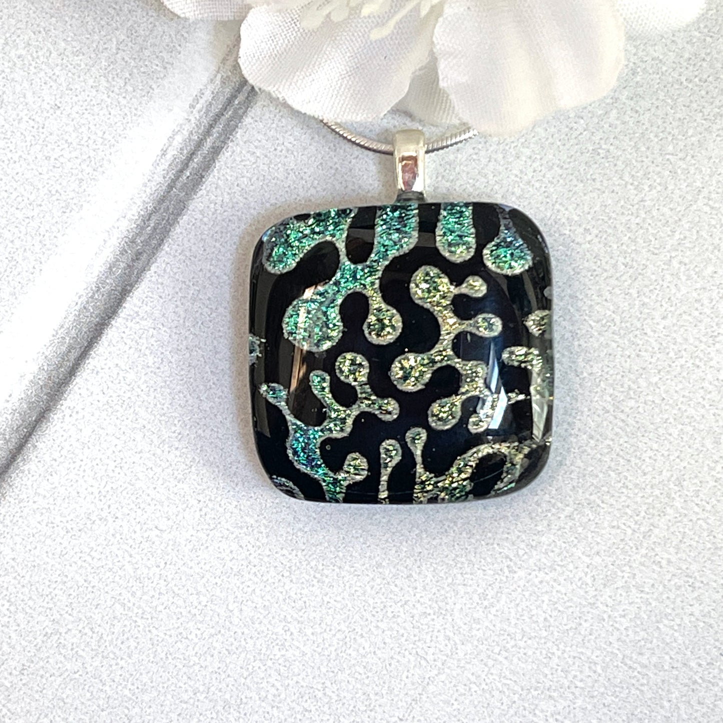 Coral Dichroic Fused Glass Necklace - 3918
