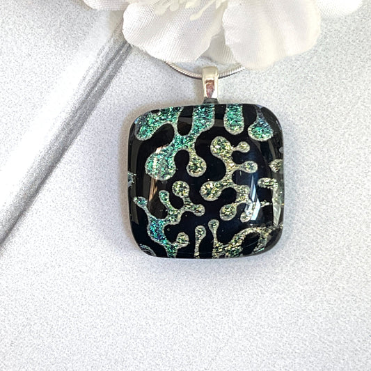 Coral Dichroic Fused Glass Necklace - 3918