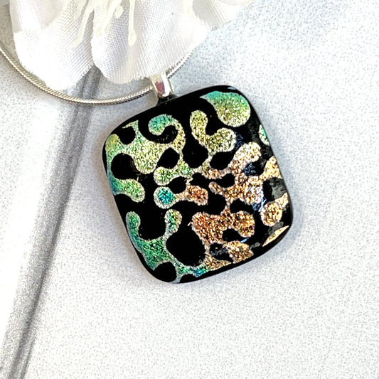 Coral Dichroic Fused Glass Necklace - 3919