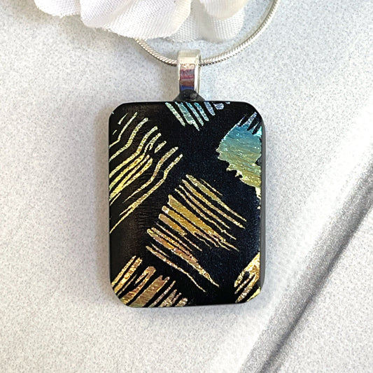 Brush Strokes Dichroic Fused Glass Necklace - 3930