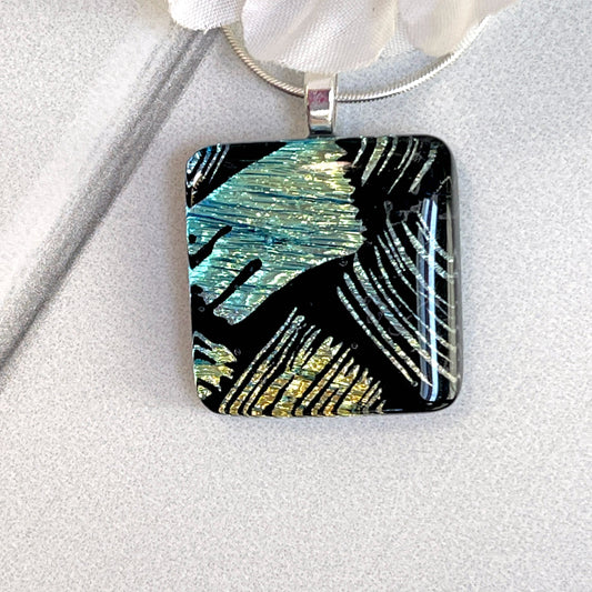 Brush Strokes Dichroic Fused Glass Necklace - 3931
