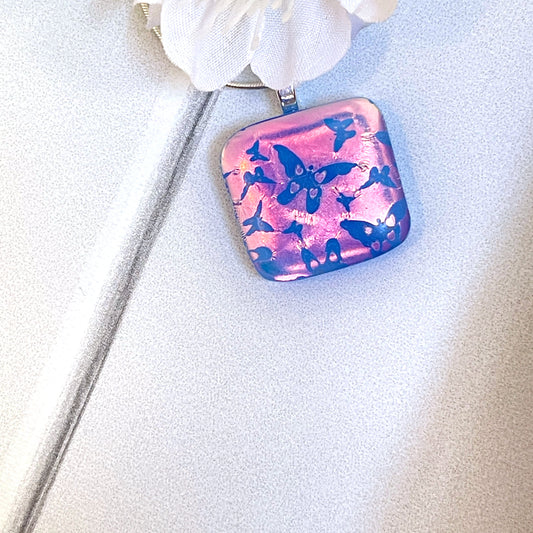 Butterflies Dichroic Fused Glass Necklace - 3938
