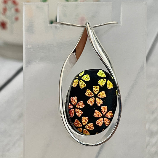 Cherry Blossoms Dichroic Fused Glass Necklace - 3969