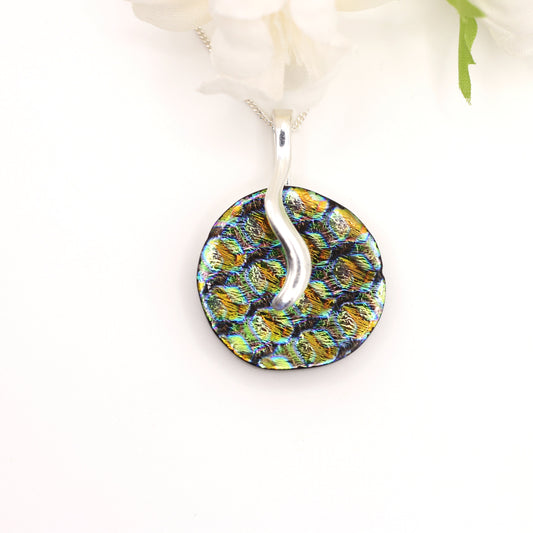 3D Boxes Dichroic Fused Glass Necklace - 3979