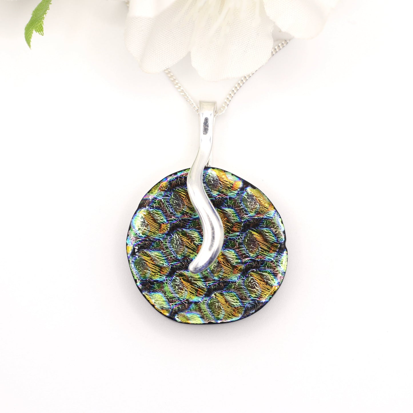 3D Boxes Dichroic Fused Glass Necklace - 3979