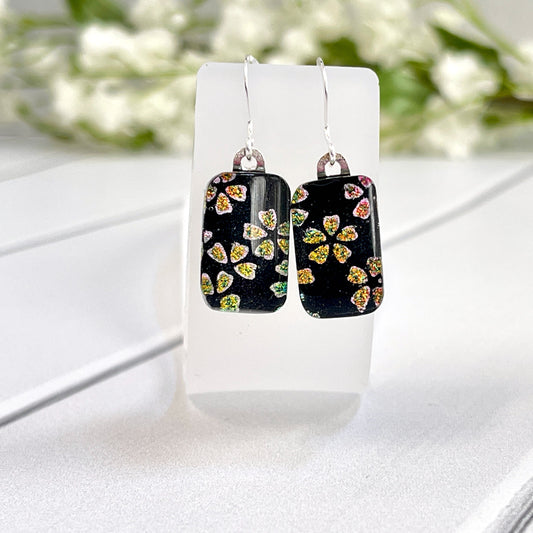 Cherry Blossom Dichroic Fused Glass Earrings - 4007