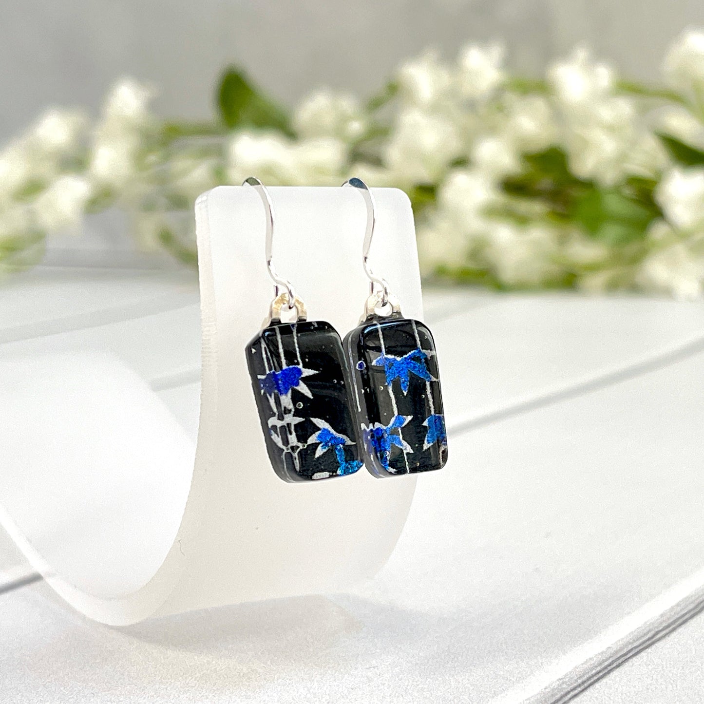 Bamboo Dichroic Fused Glass Earrings - 4009
