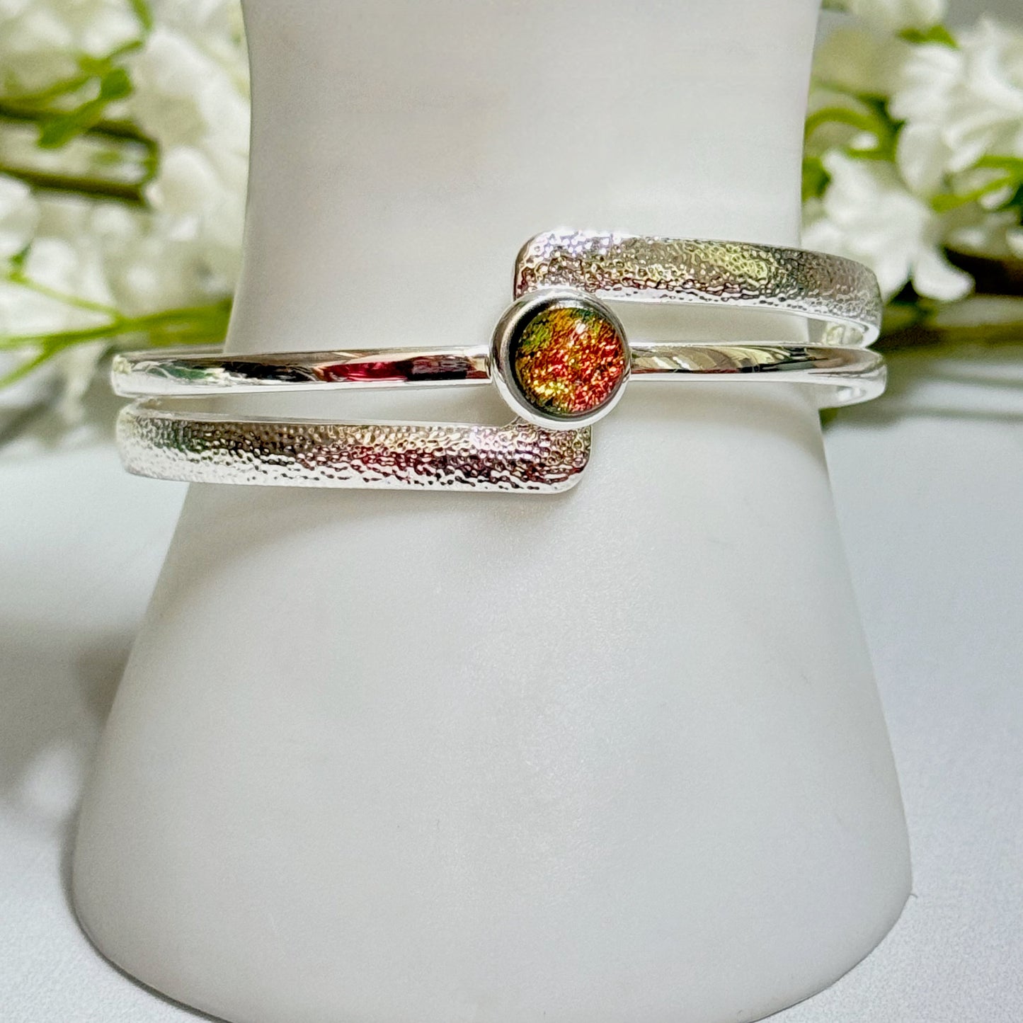 Hammered Dichroic Fused Glass Cuff Bracelet - 4037