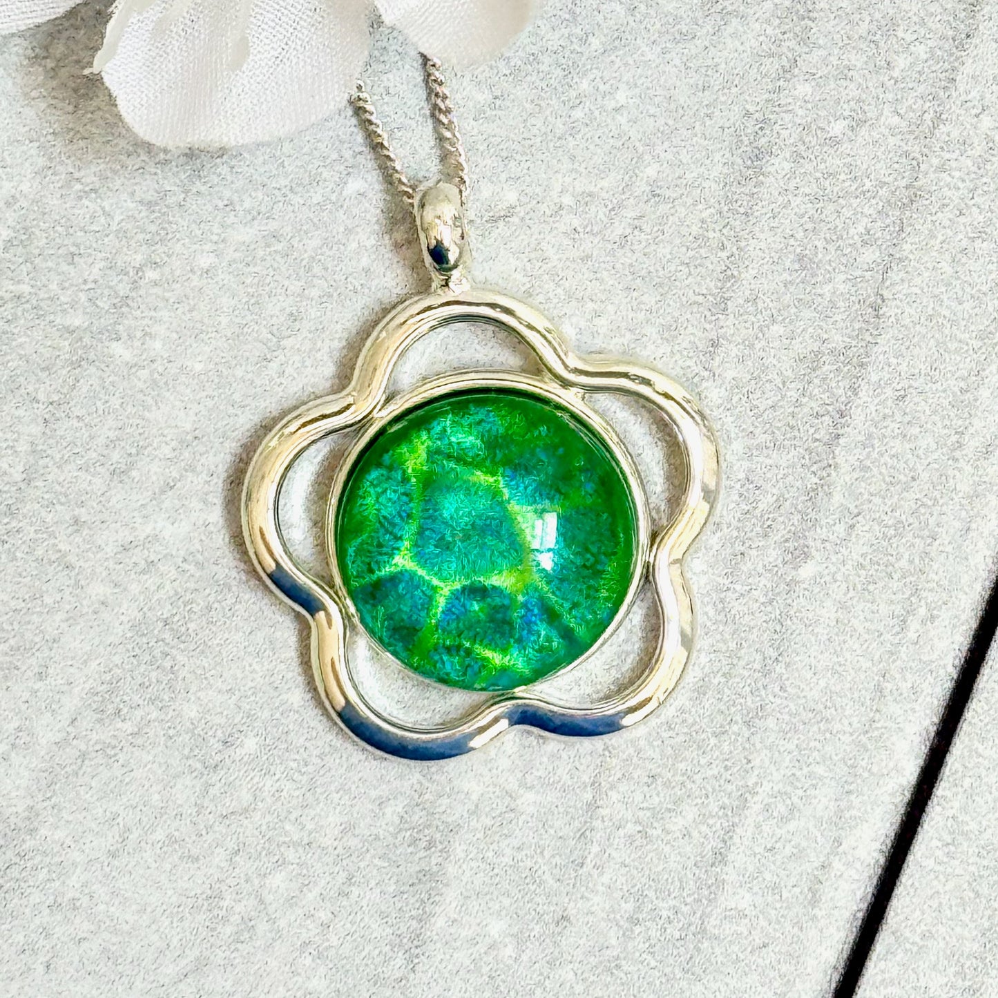 Open Flower Dichroic Fused Glass Necklace - 4109