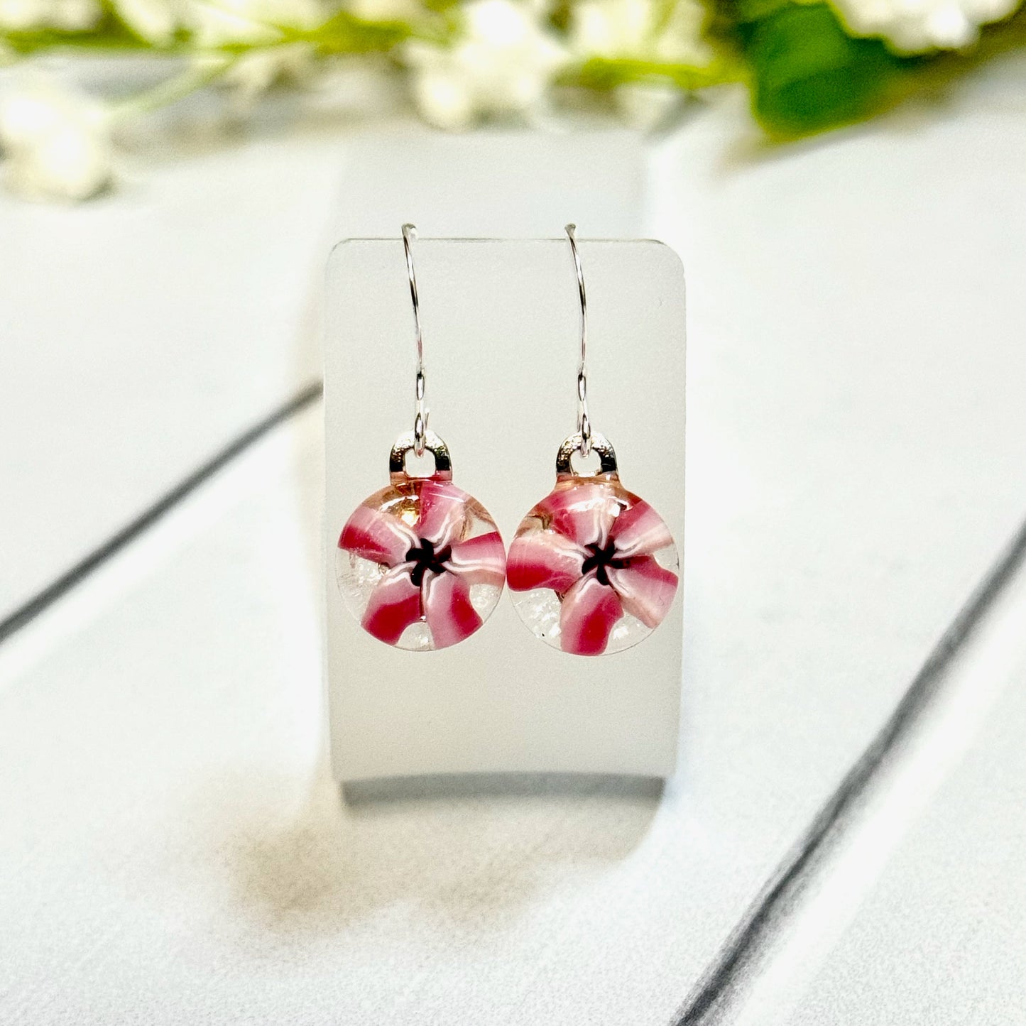 Floral Fused Glass Earrings - 4147