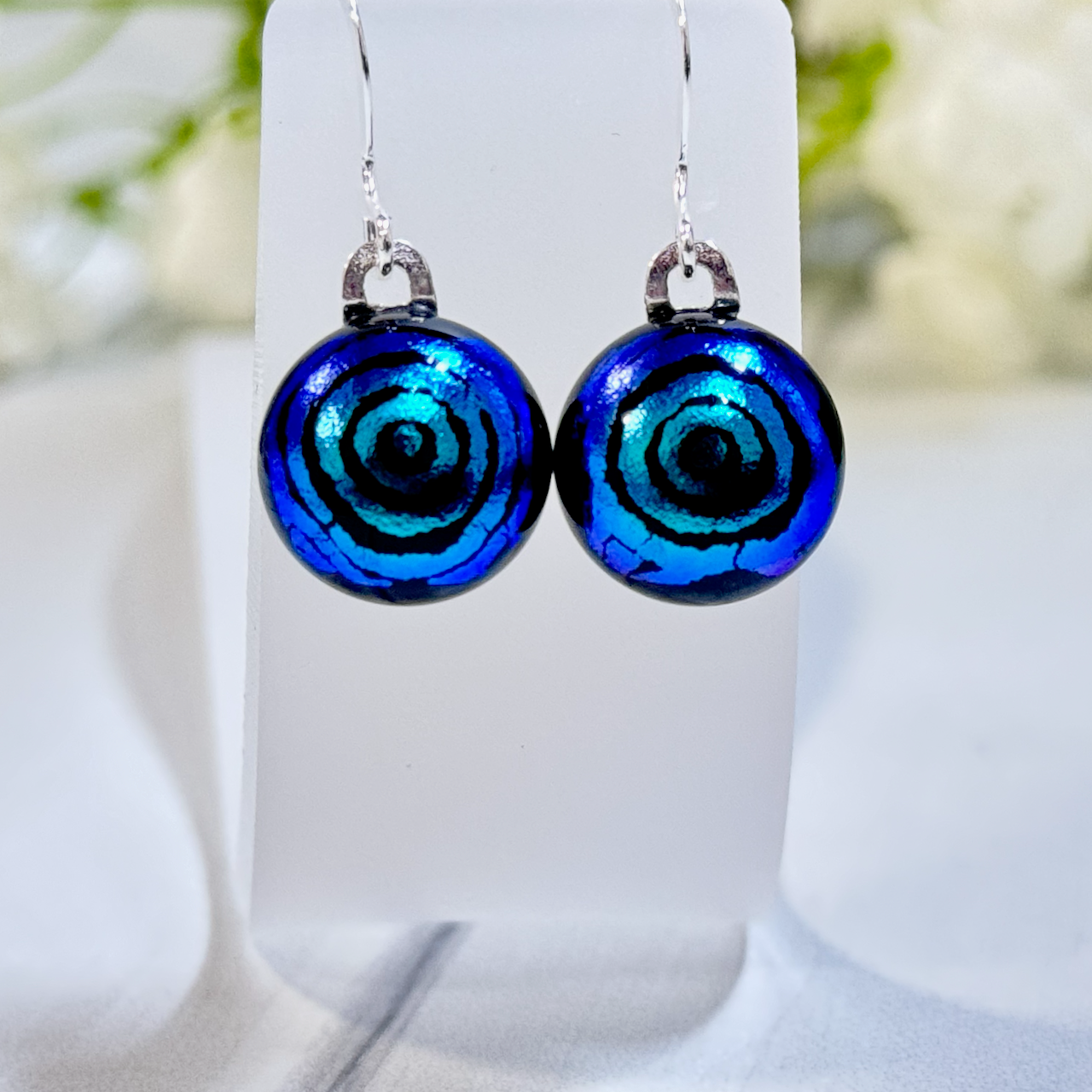 Jewel Toned Dichroic Fused Glass Earrings - 4213