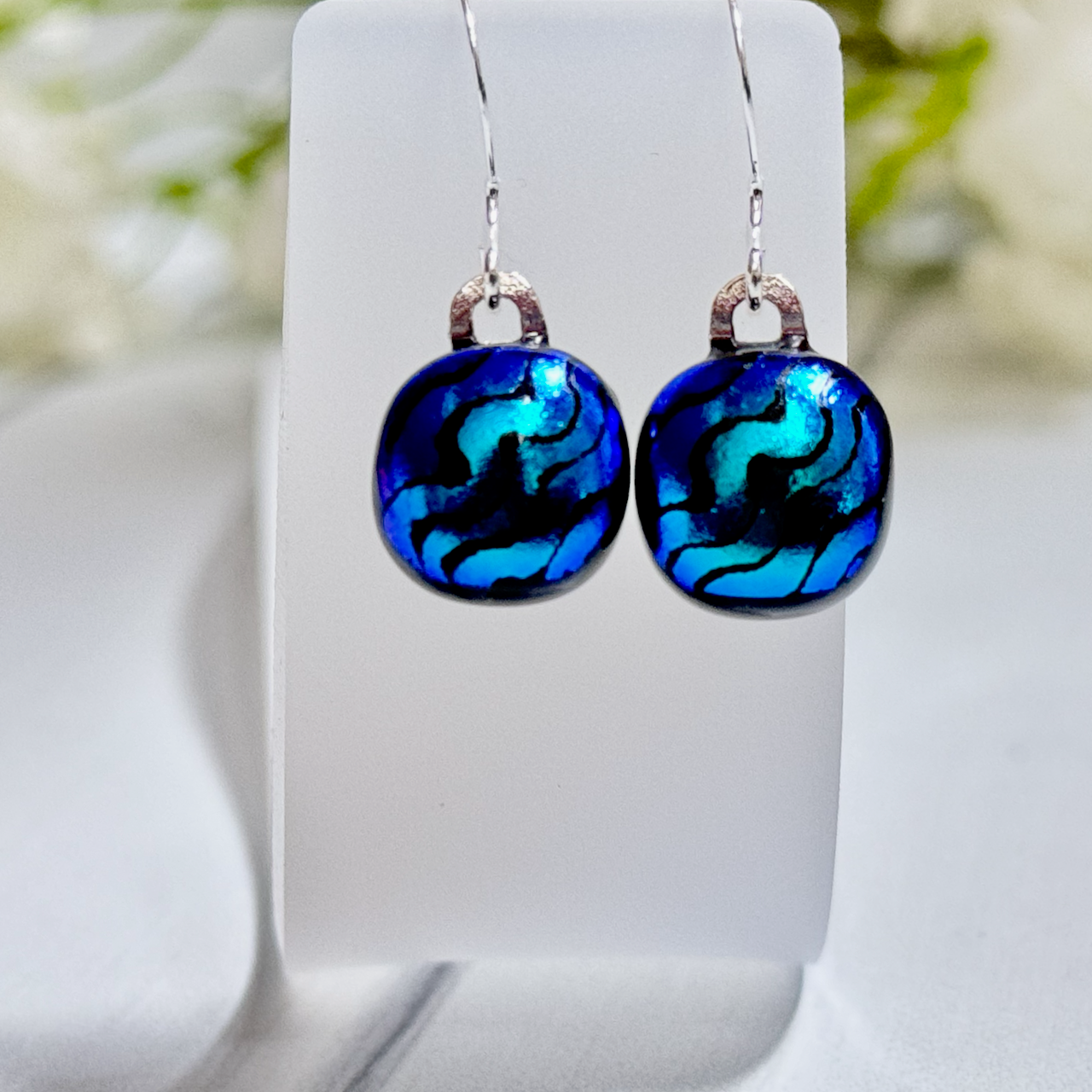 Jewel Toned Dichroic Fused Glass Earrings - 4214