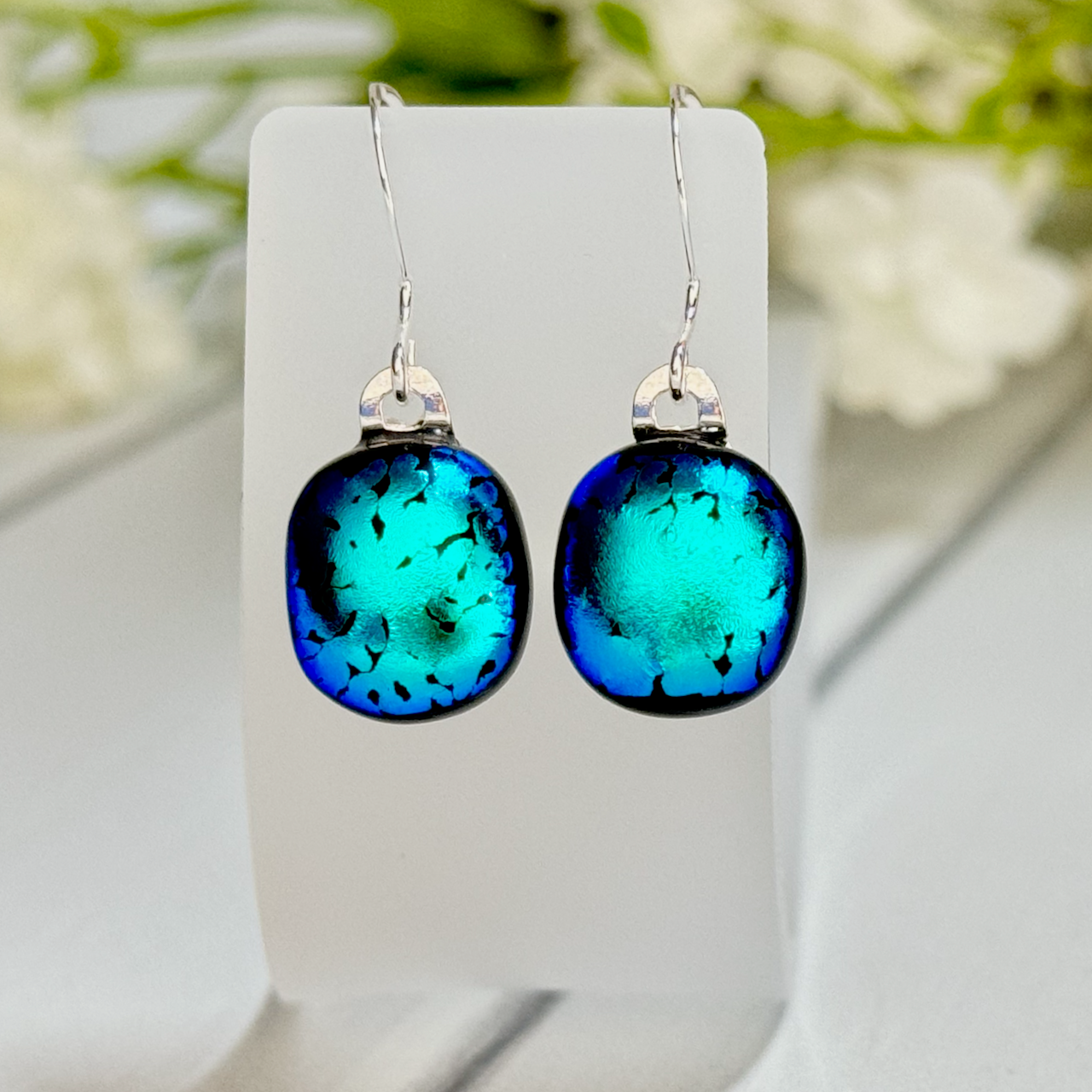 Jewel Toned Dichroic Fused Glass Earrings - 4216