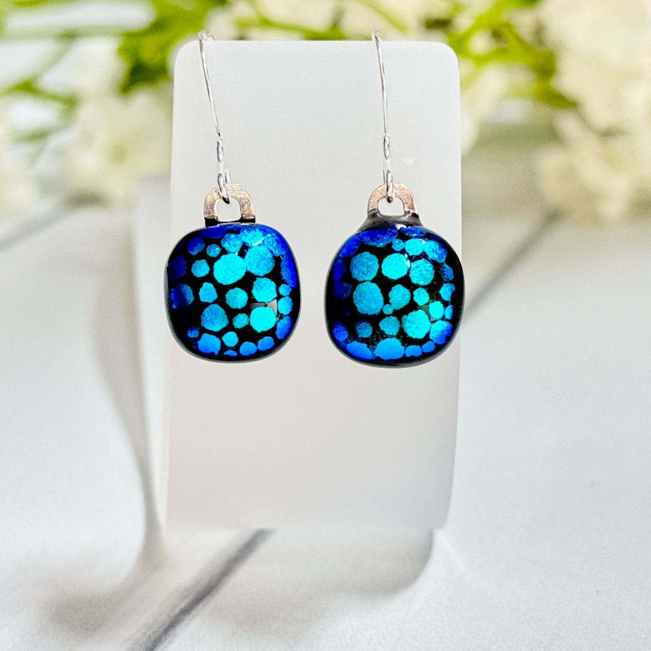 Jewel Toned Dichroic Fused Glass Earrings - 4217