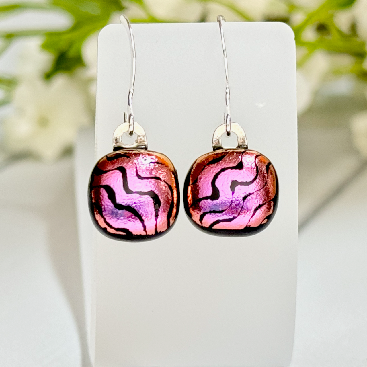 Jewel Toned Dichroic Fused Glass Earrings - 4218