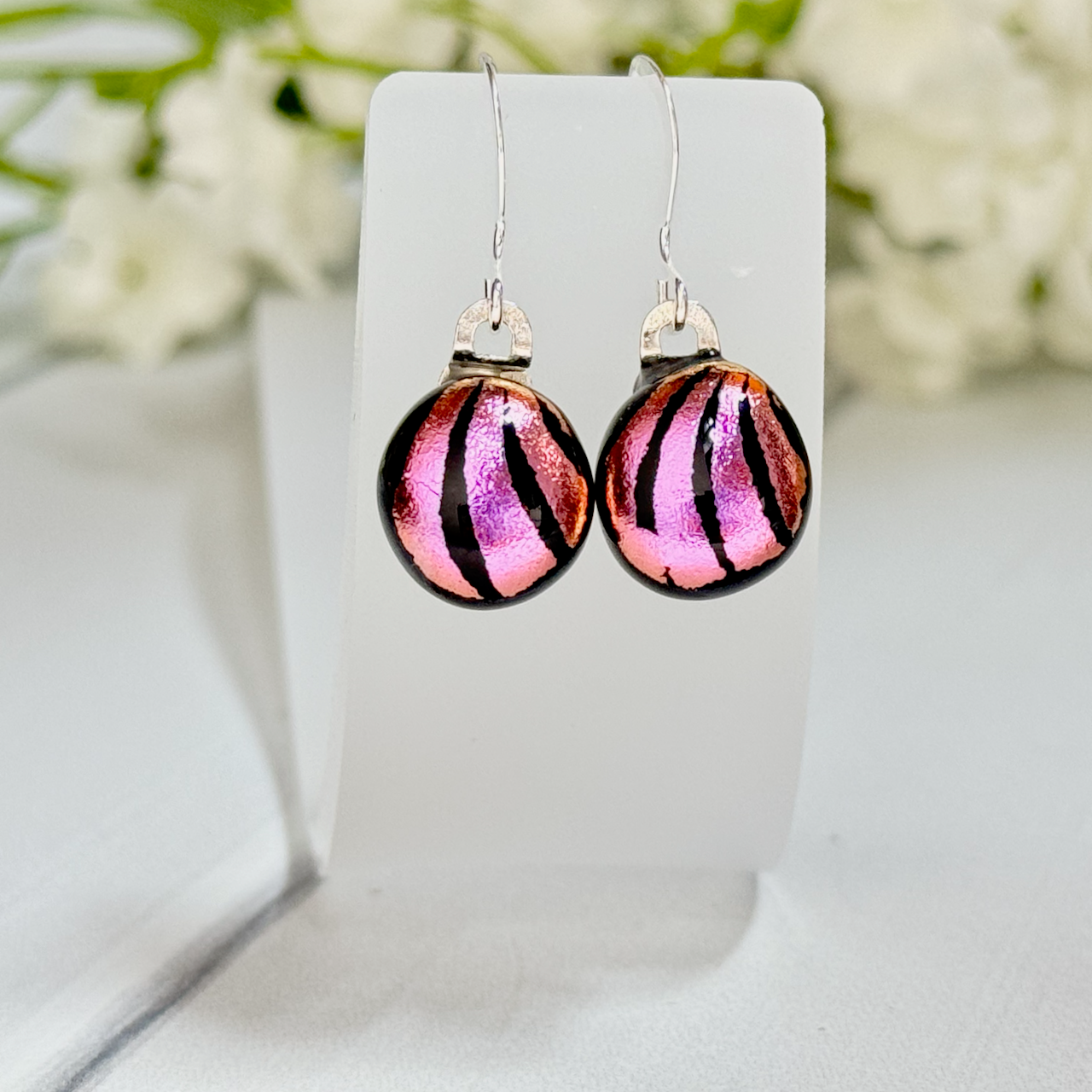 Jewel Toned Dichroic Fused Glass Earrings - 4219