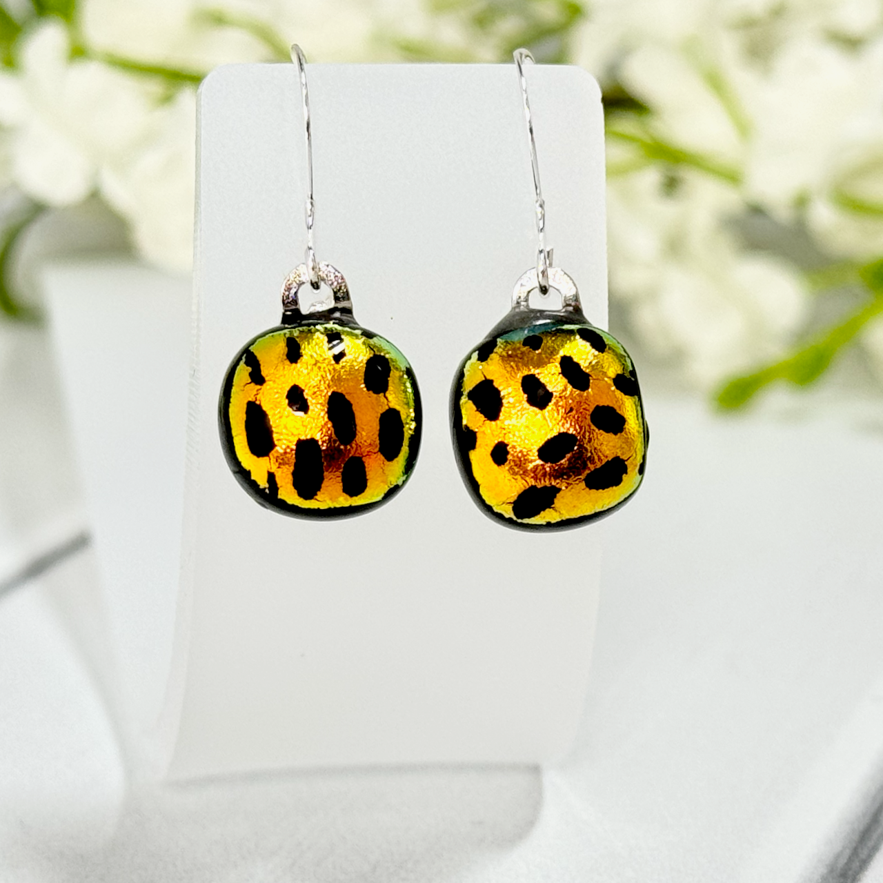 Jewel Toned Dichroic Fused Glass Earrings - 4220