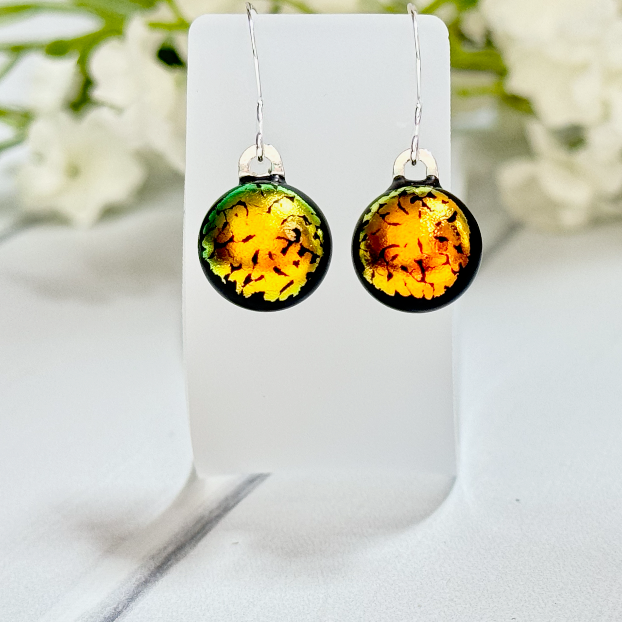 Jewel Toned Dichroic Fused Glass Earrings - 4221