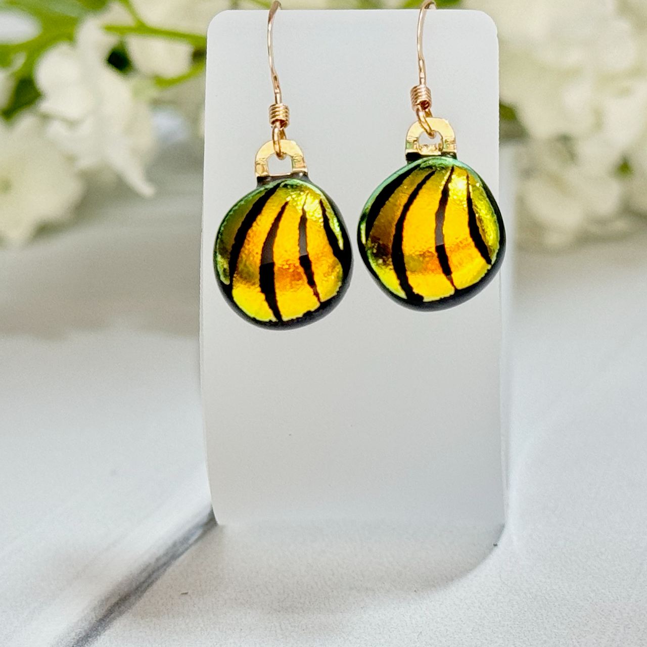 Jewel Toned Dichroic Fused Glass Earrings - 4222