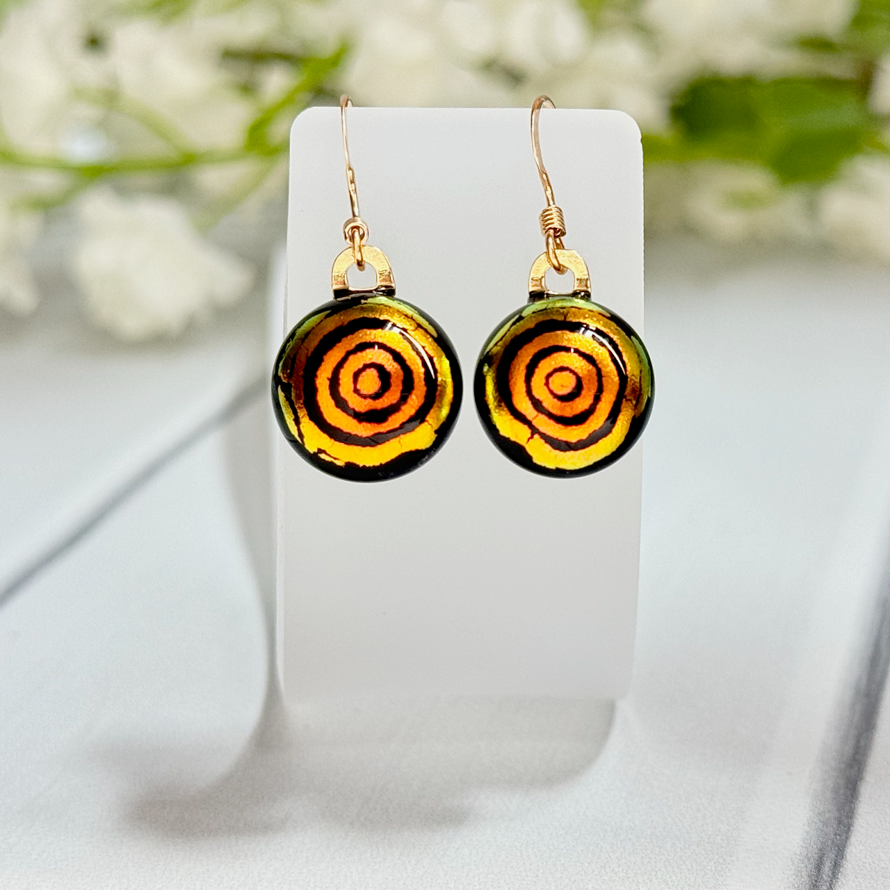 Jewel Toned Dichroic Fused Glass Earrings - 4224