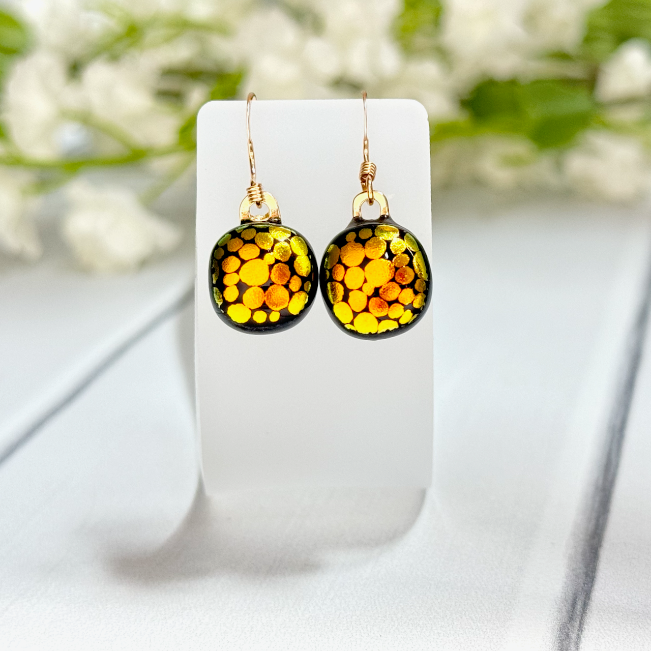 Jewel Toned Dichroic Fused Glass Earrings - 4225