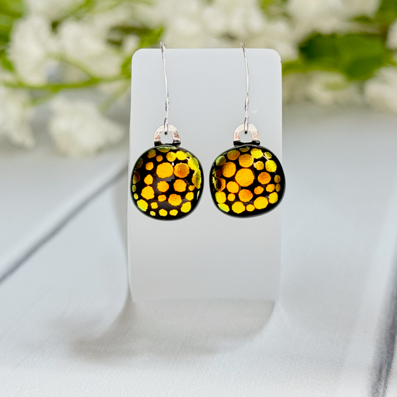 Jewel Toned Dichroic Fused Glass Earrings - 4226