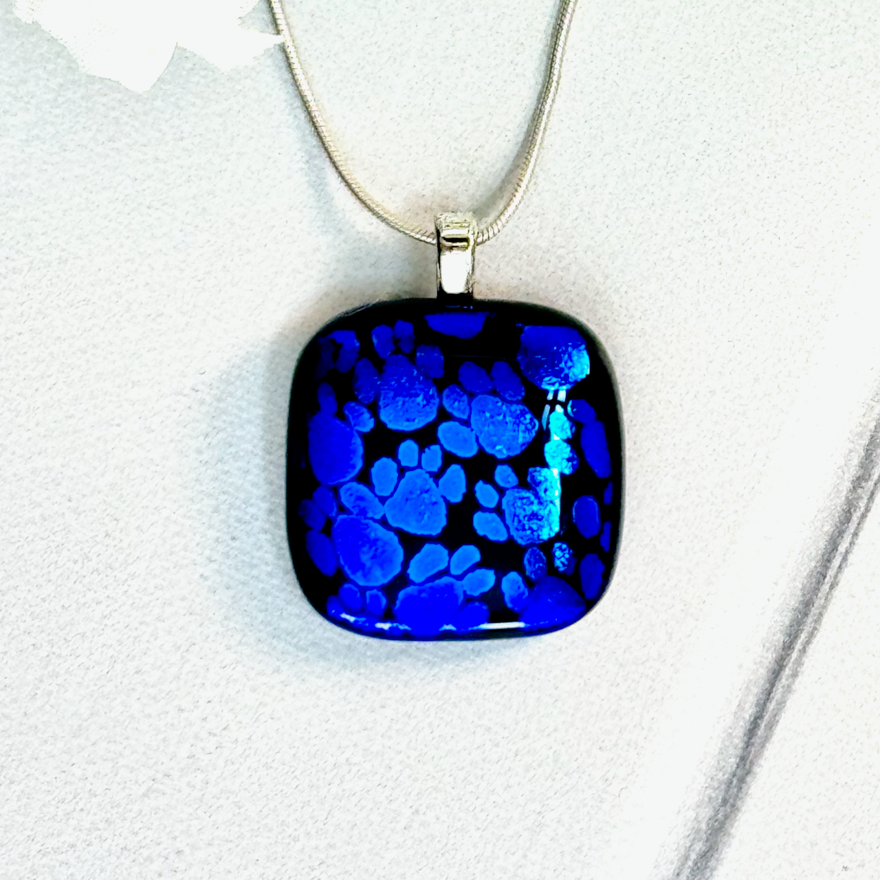 Paw Print Dichroic Fused Glass Necklace - 4229