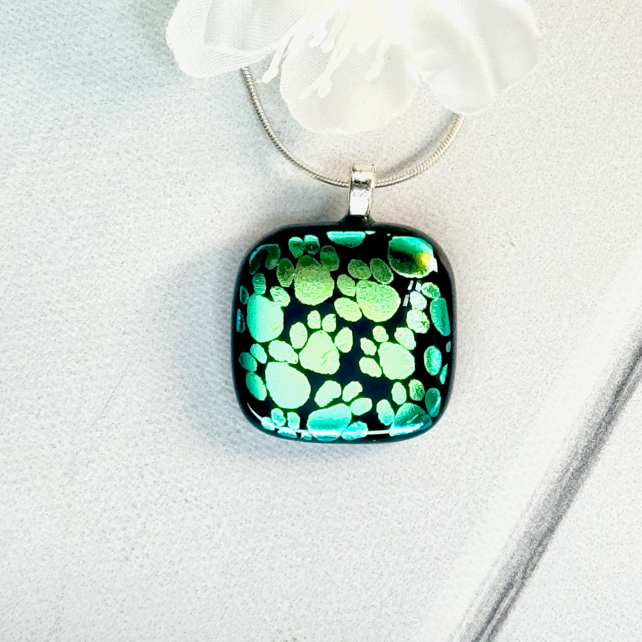 Paw Print Dichroic Fused Glass Necklace - 4230