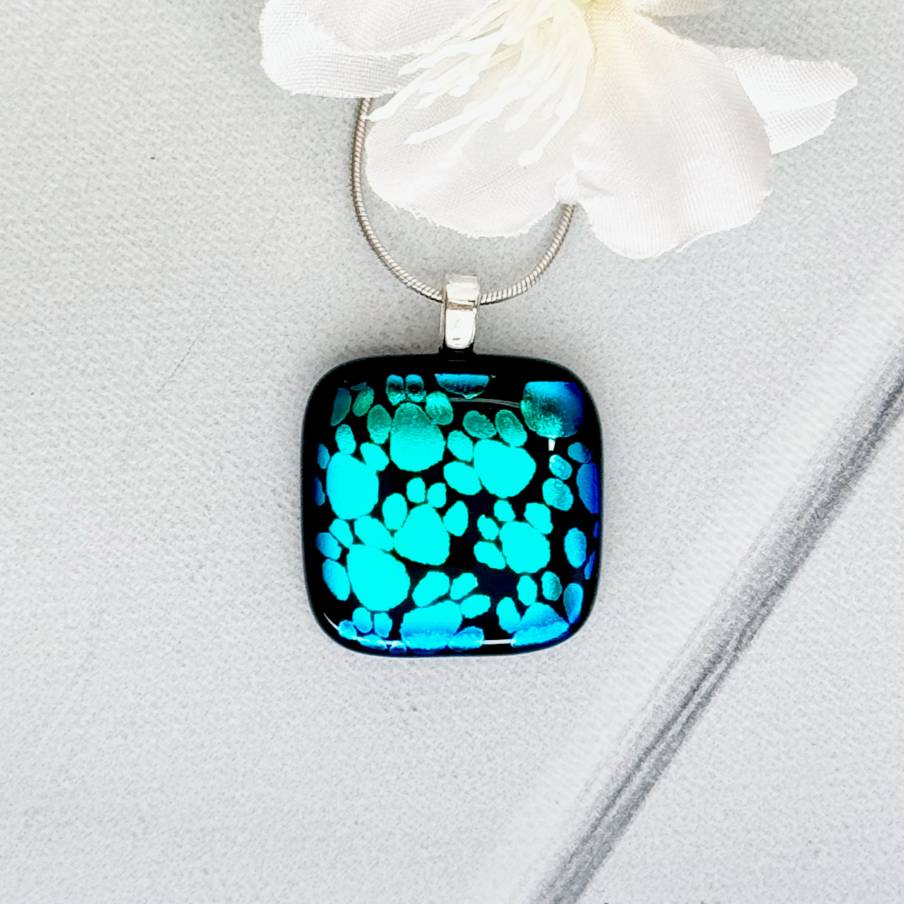 Paw Print Dichroic Fused Glass Necklace - 4231