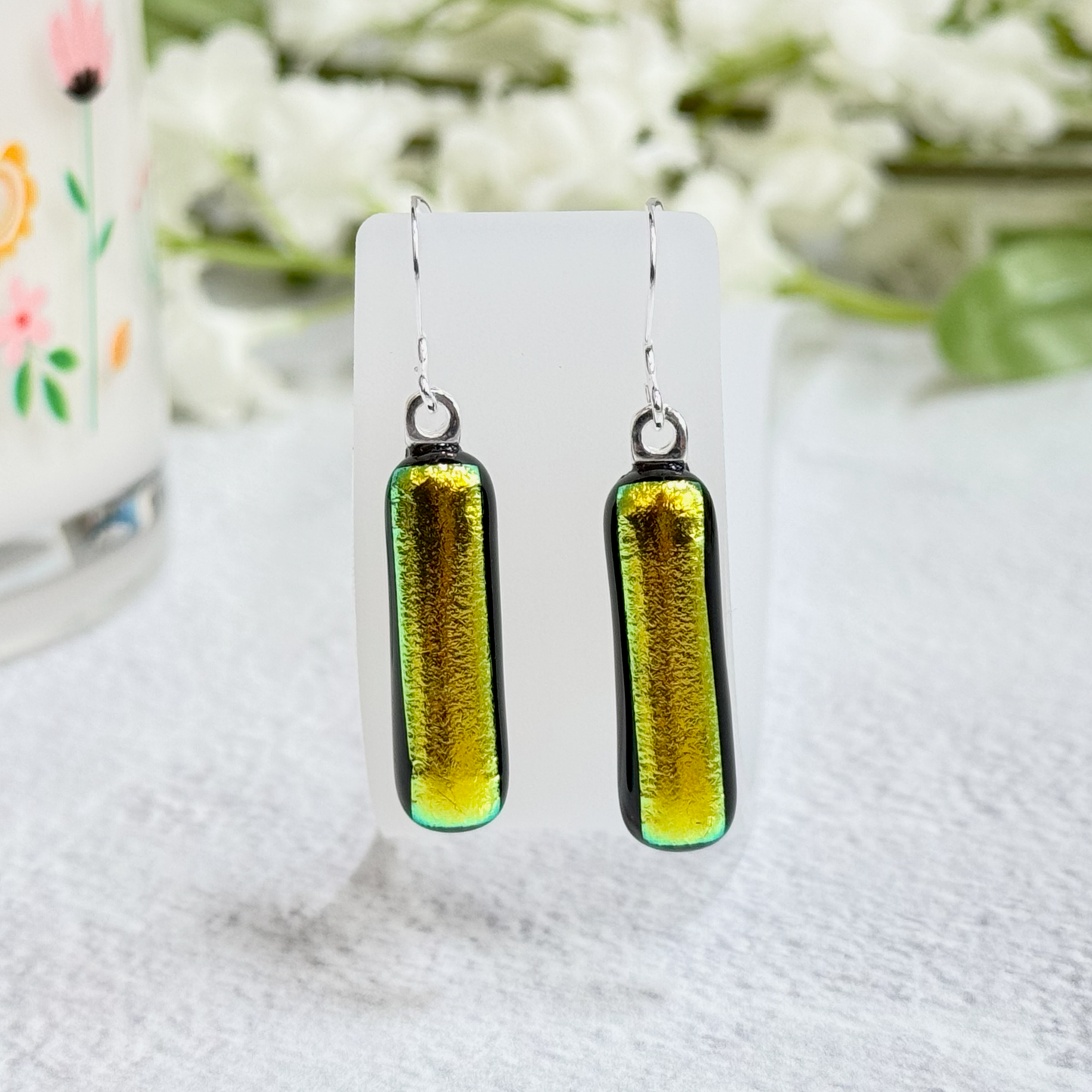 Jewel Matchstick Dichroic Fused Glass Earrings - 4295