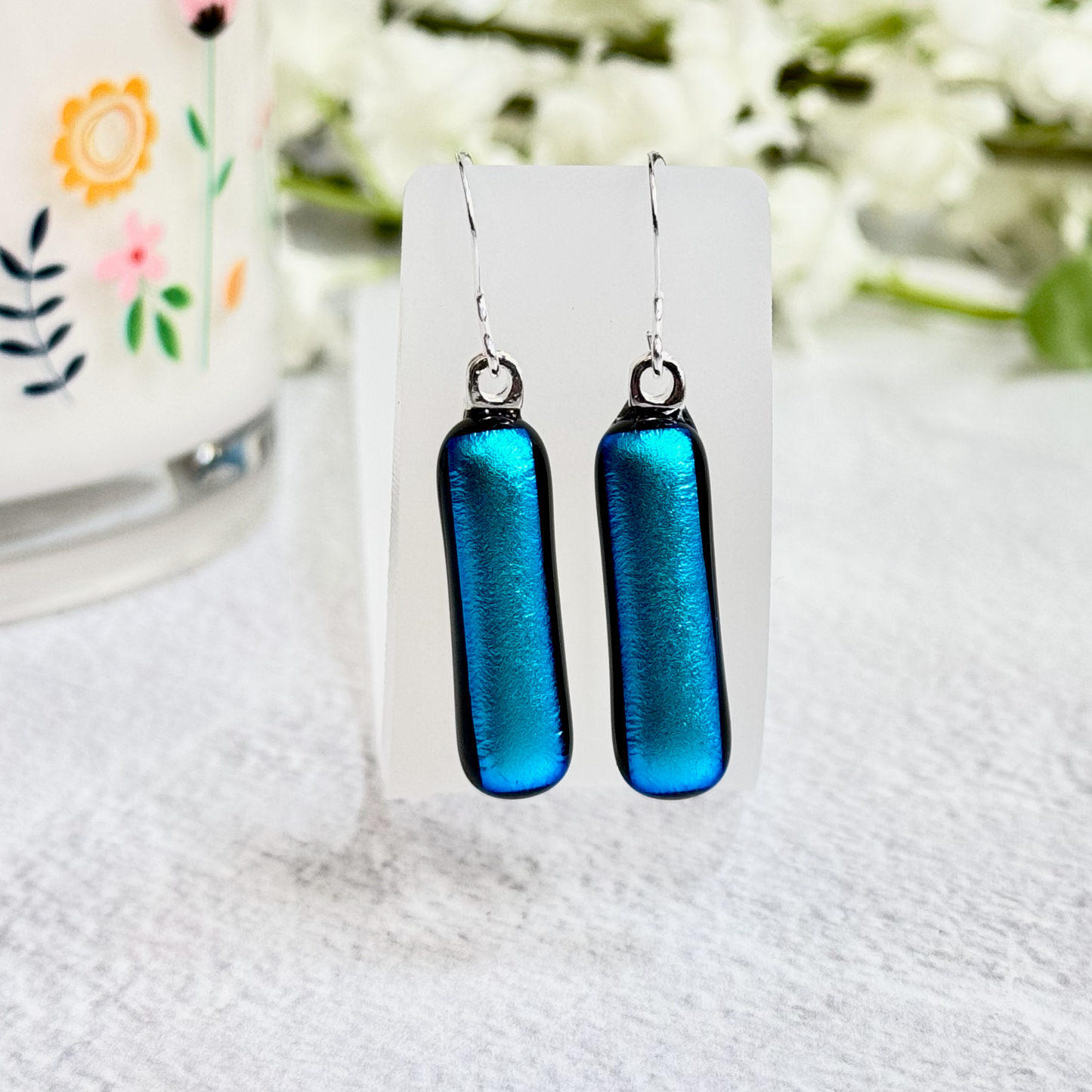 Jewel Matchstick Dichroic Fused Glass Earrings - 4298