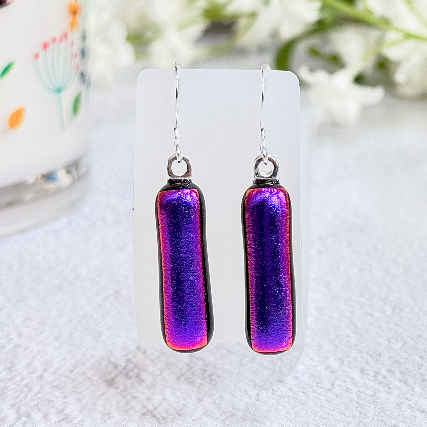Jewel Matchstick Dichroic Fused Glass Earrings - 4299