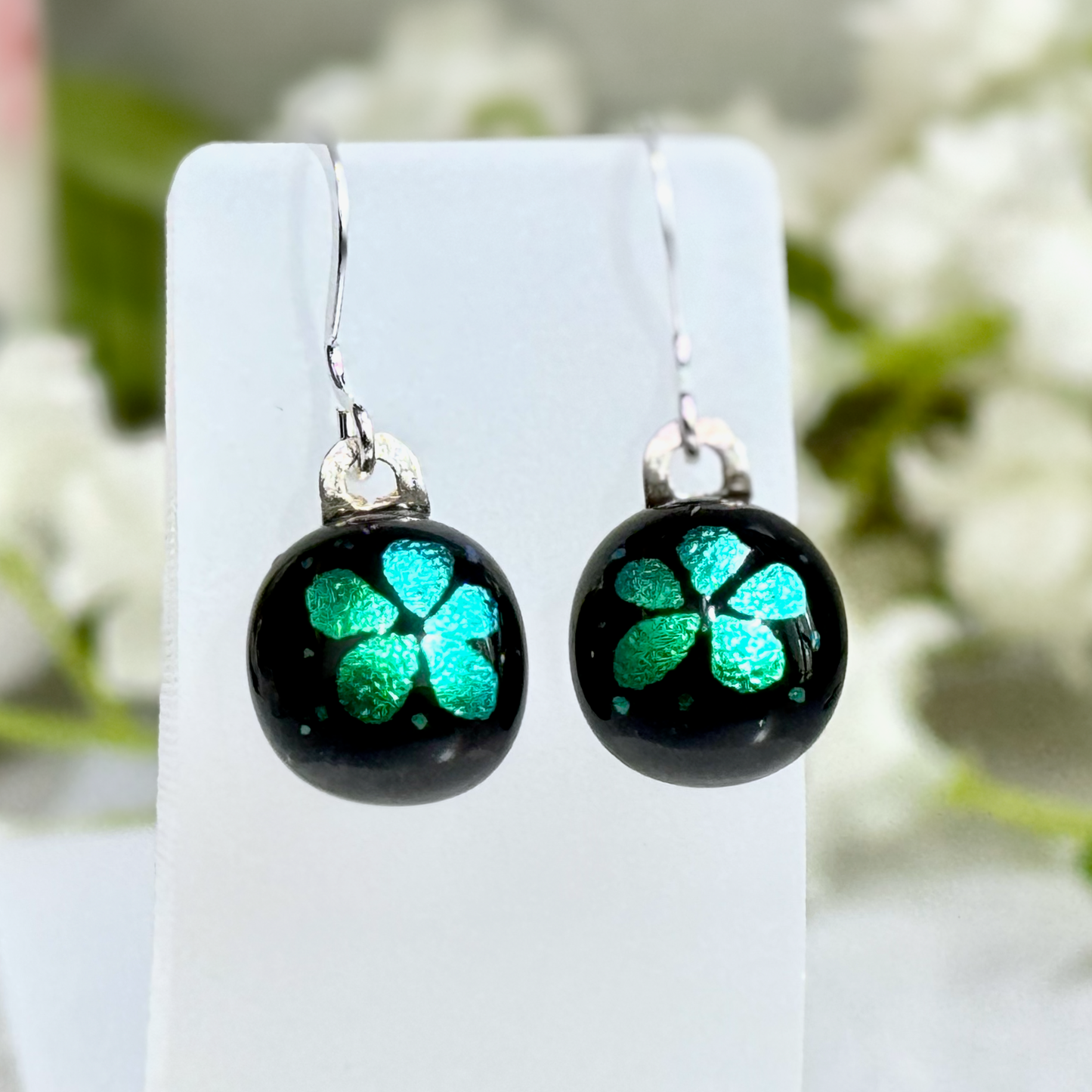 Flowers Dichroic Fused Glass Earrings - 4378