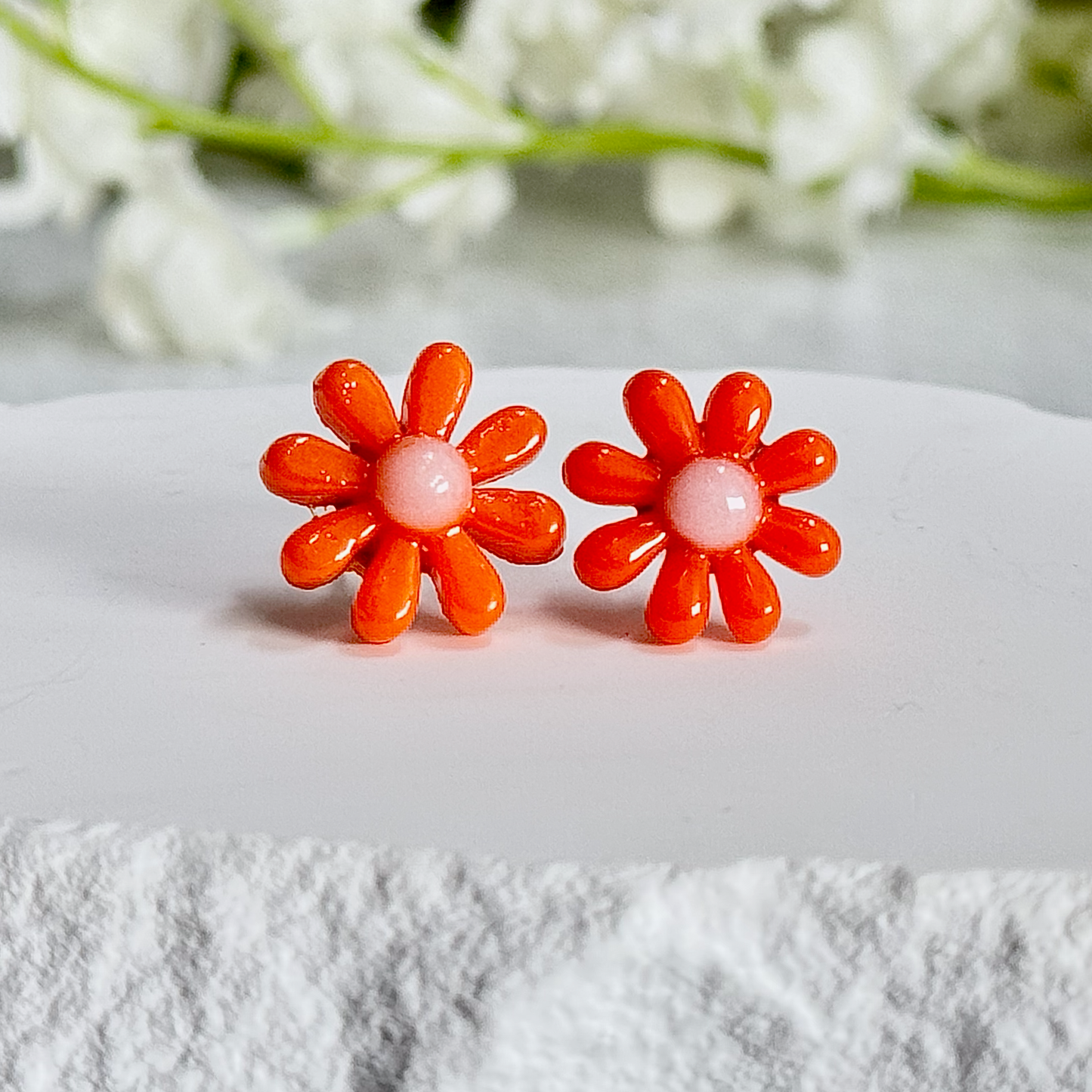Simple Flower Fused Glass Earring Studs - 4382