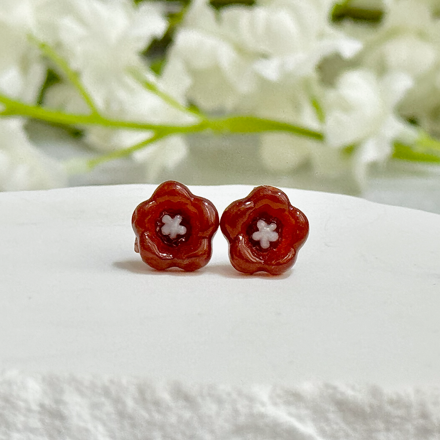 Sakura Flower Fused Glass Earring Studs - 4385