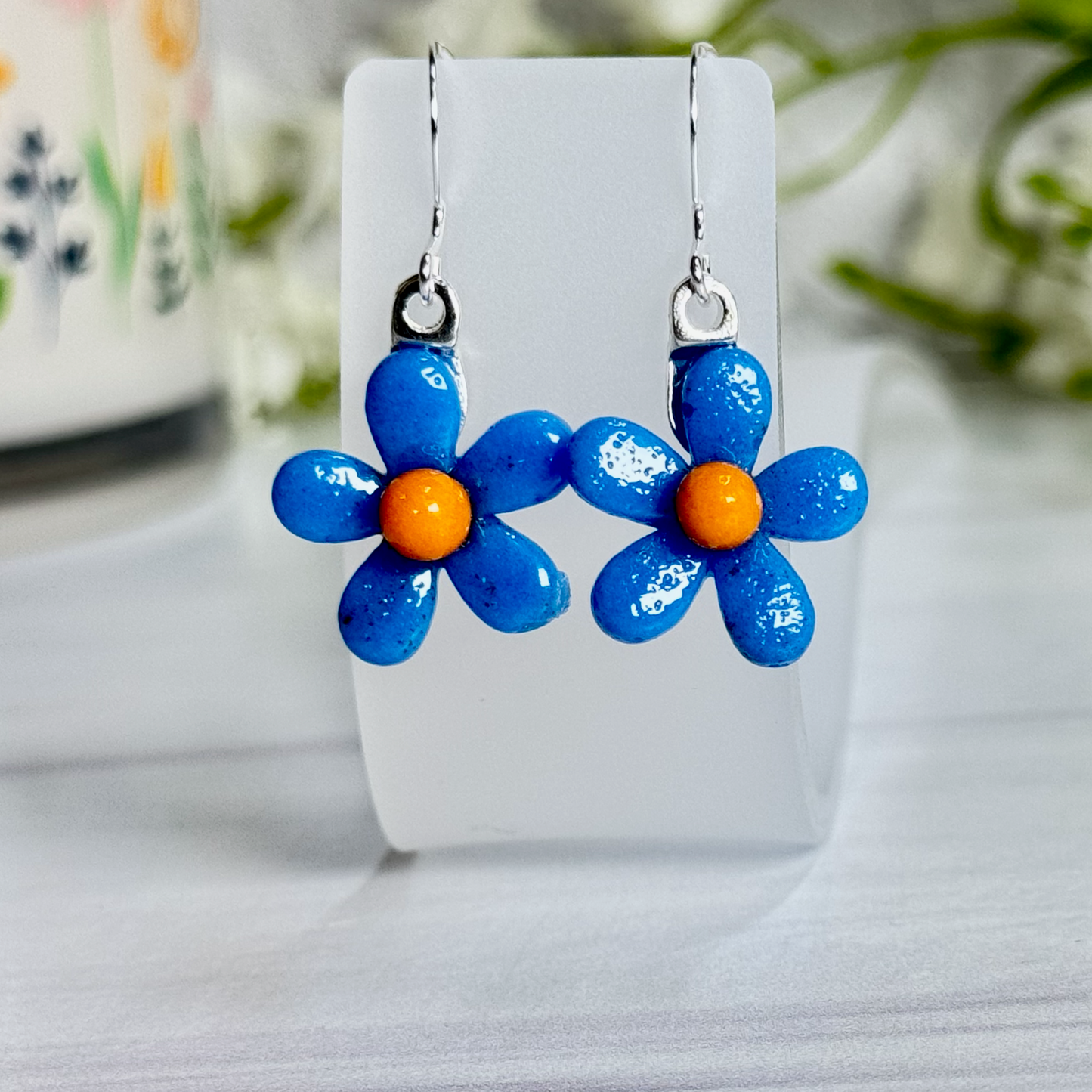 Five Petal Flower Fused Glass Earrings - 4390