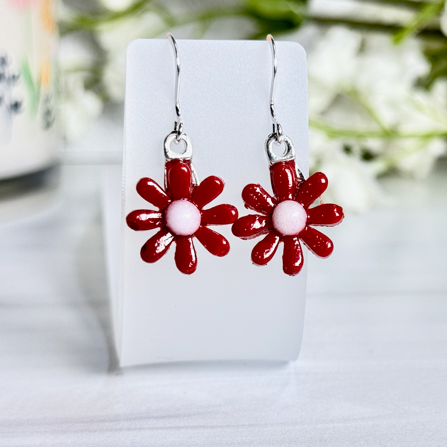 Simple Flower Fused Glass Earrings - 4391