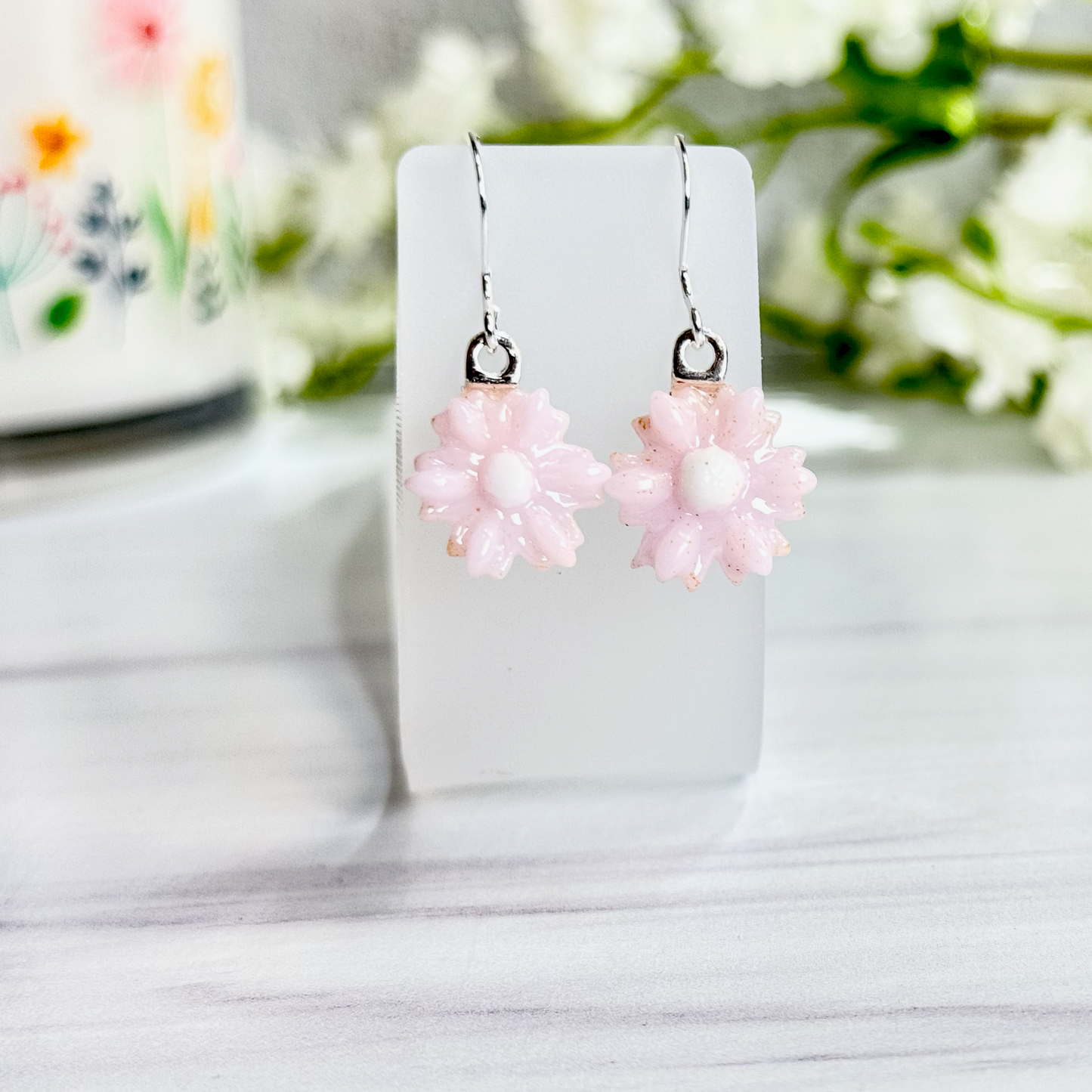 Pointed Daisy Fused Glass Earrings - 4399