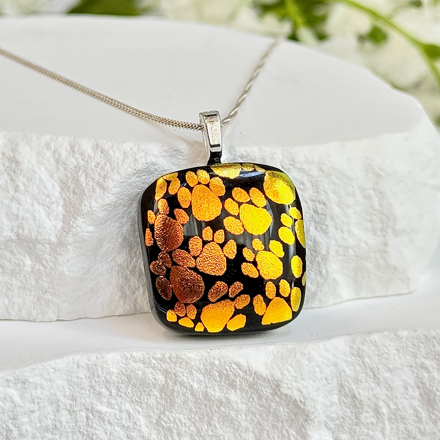 Paw Print Dichroic Fused Glass Necklace - 4409