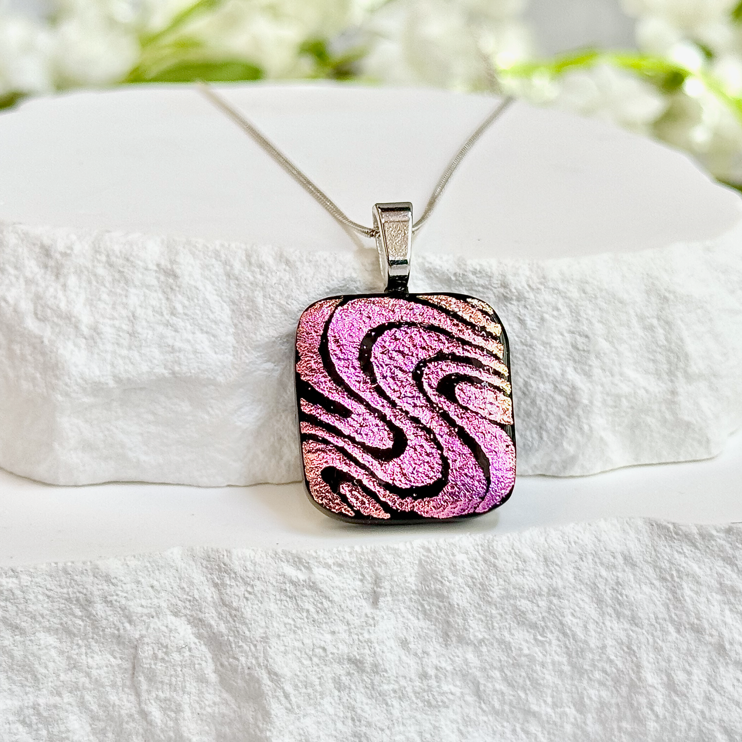 Squiggle Dichroic Fused Glass Necklace - 4410