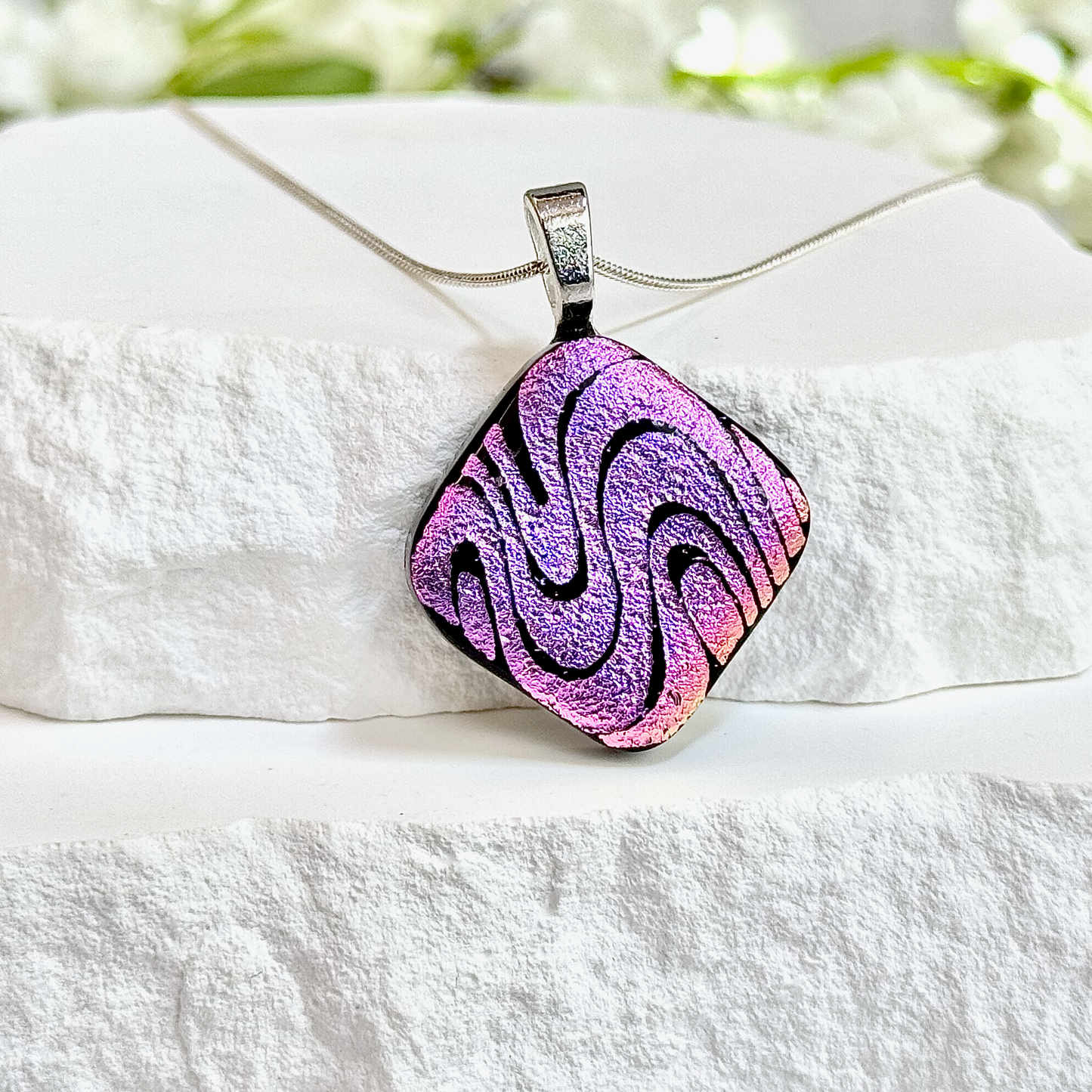 Squiggle Dichroic Fused Glass Necklace - 4413