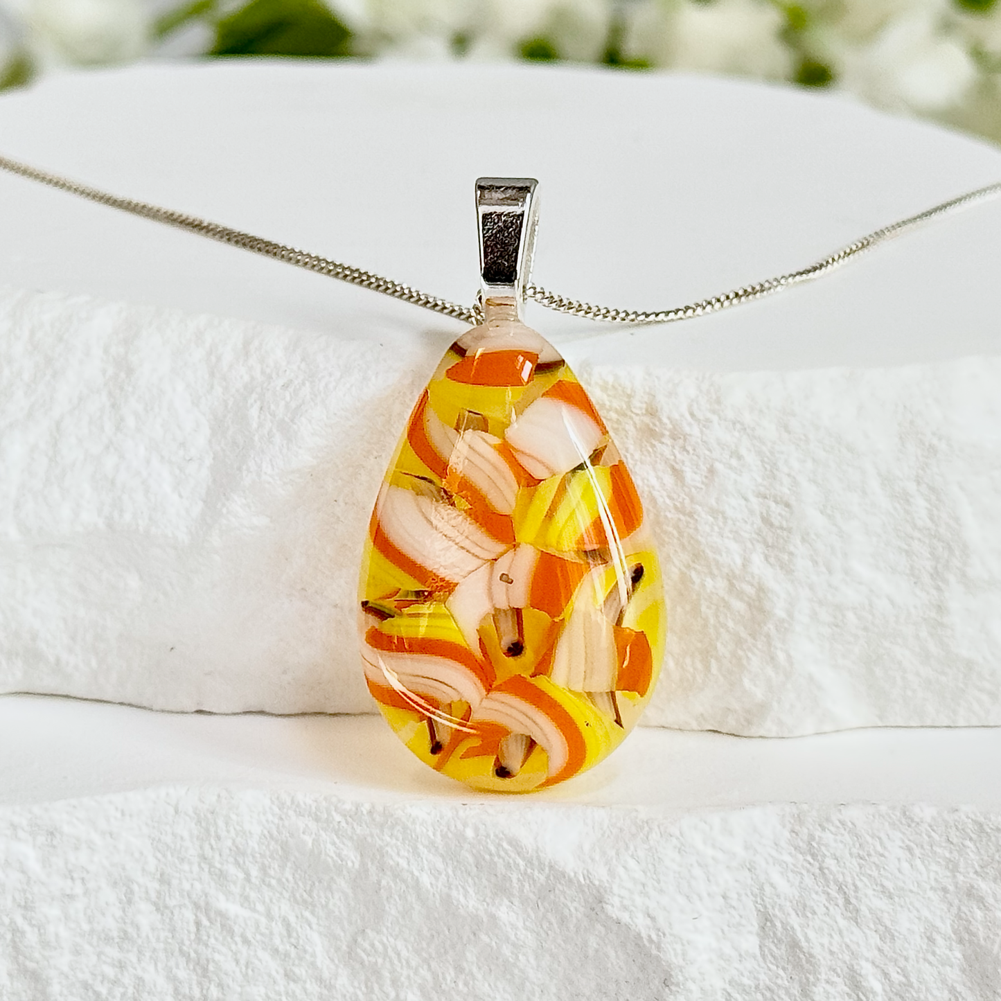Teardrop Fused Glass Necklace - 4457